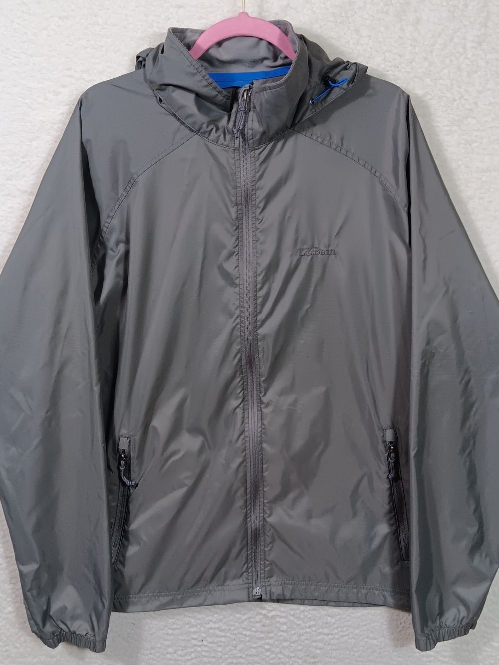 LL Bean Jacket Mens XL Gray Trail Model Rain Coat Full Zip Hooded Outdoor